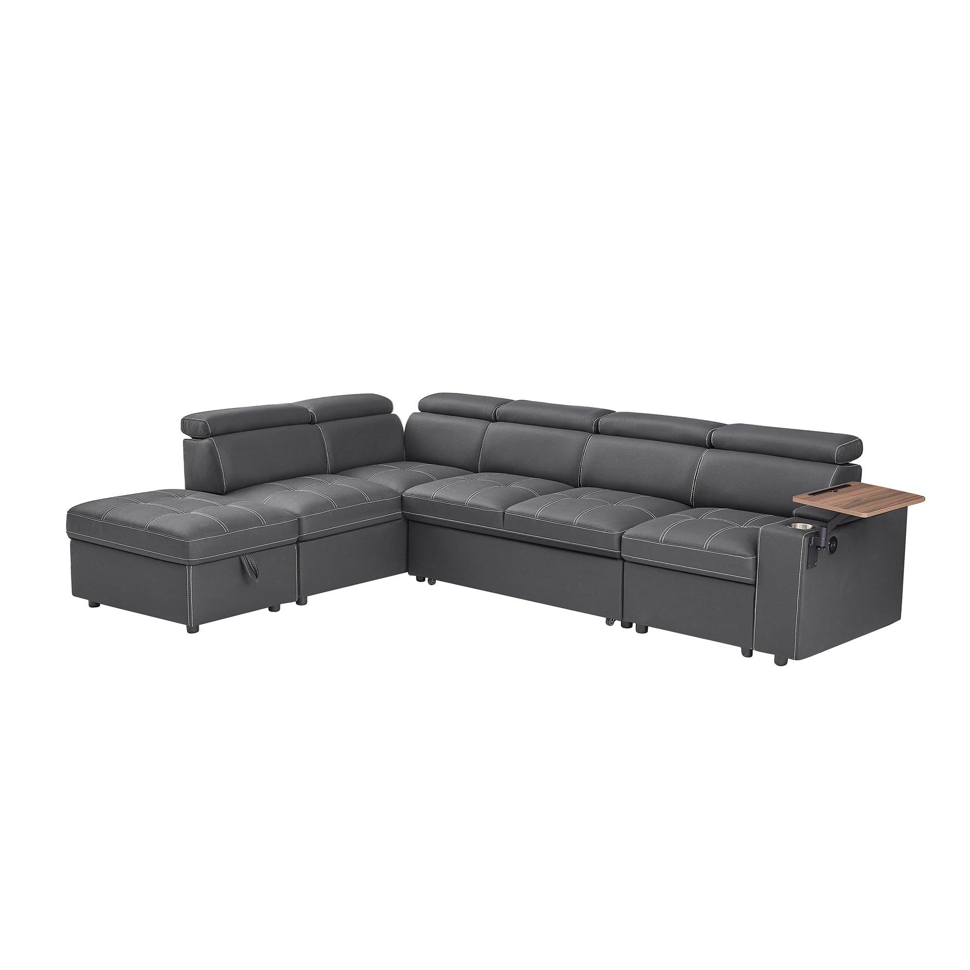Grey Sectional Sofa with Storage Ottoman for Comfort.
