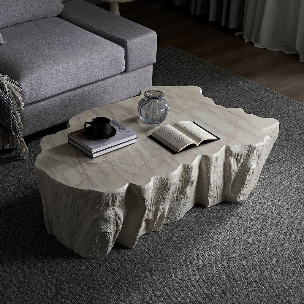 Sturdy Unique Shape Coffee Table - Beige Fiberglass Design.