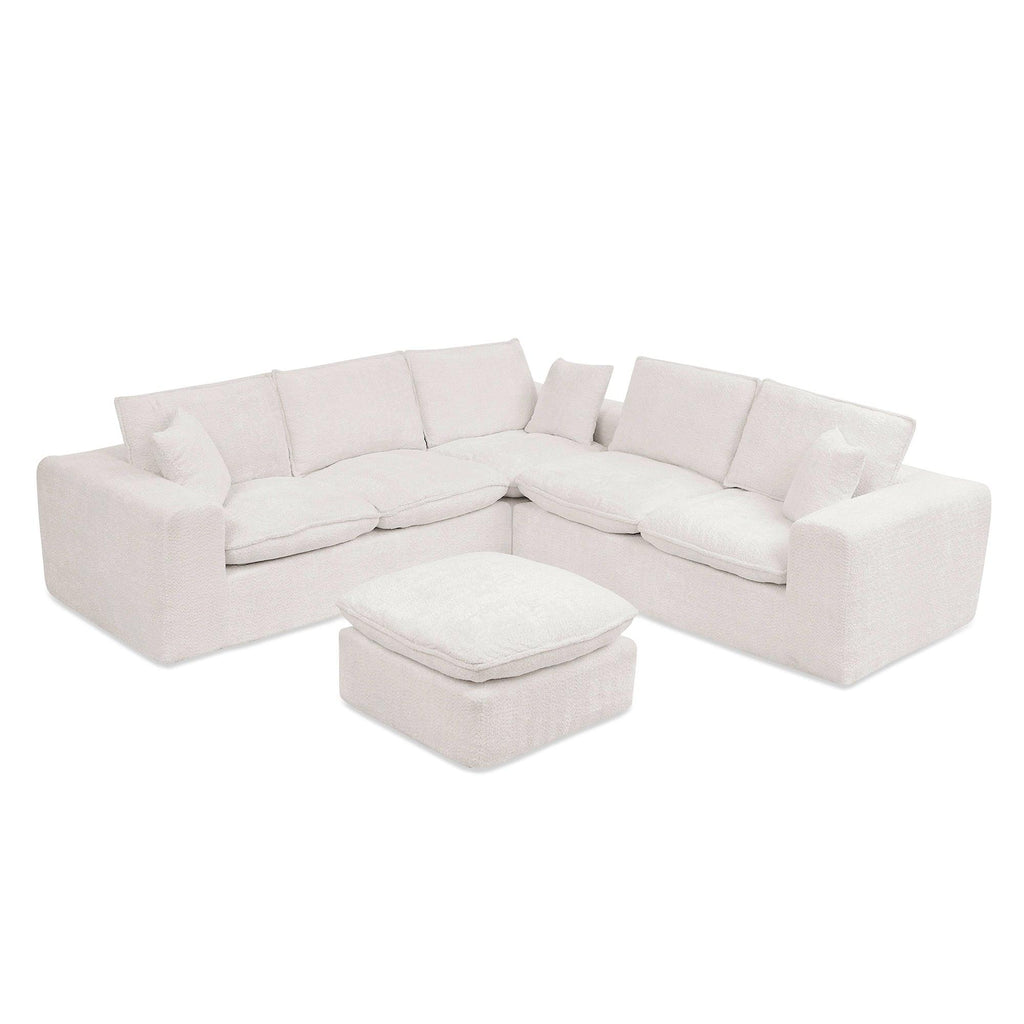 Modern Boucle L-shaped Sectional Sofa with Ottoman.