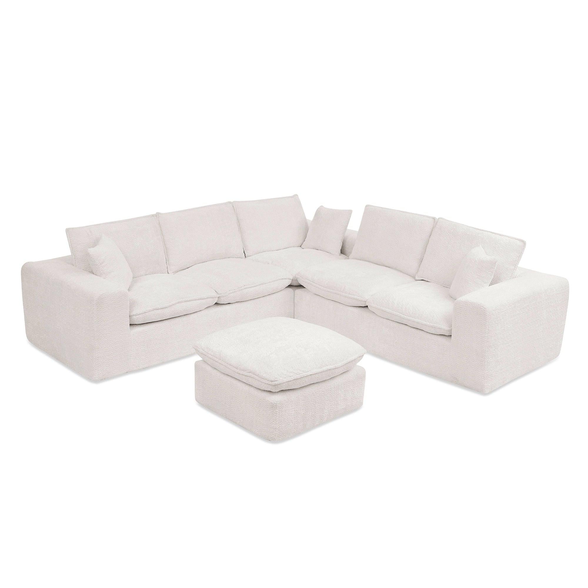 Modern Boucle L-shaped Sectional Sofa with Ottoman.