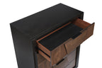 Top view of Houston 5-Drawer Chest - Walnut featuring open top drawer with spacious black-lined interior for practical storage.