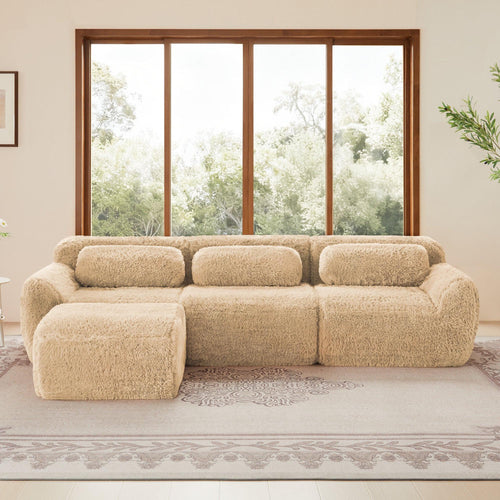 Modular Sectional Sofa with Plush Fabric and Ottoman.