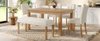 6-Piece Modern Dining Set, Rectangle Kitchen Table with 4 Upholstered Chairs & Bench, Ideal for Dining Room and Living Room, (Easy Assembly, Space Saving)