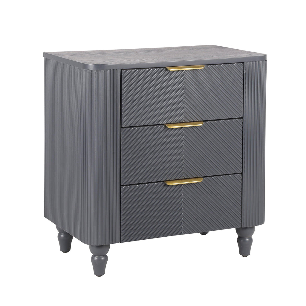 Mid-Century Nightstand with 3 Drawers in Dark Gray.