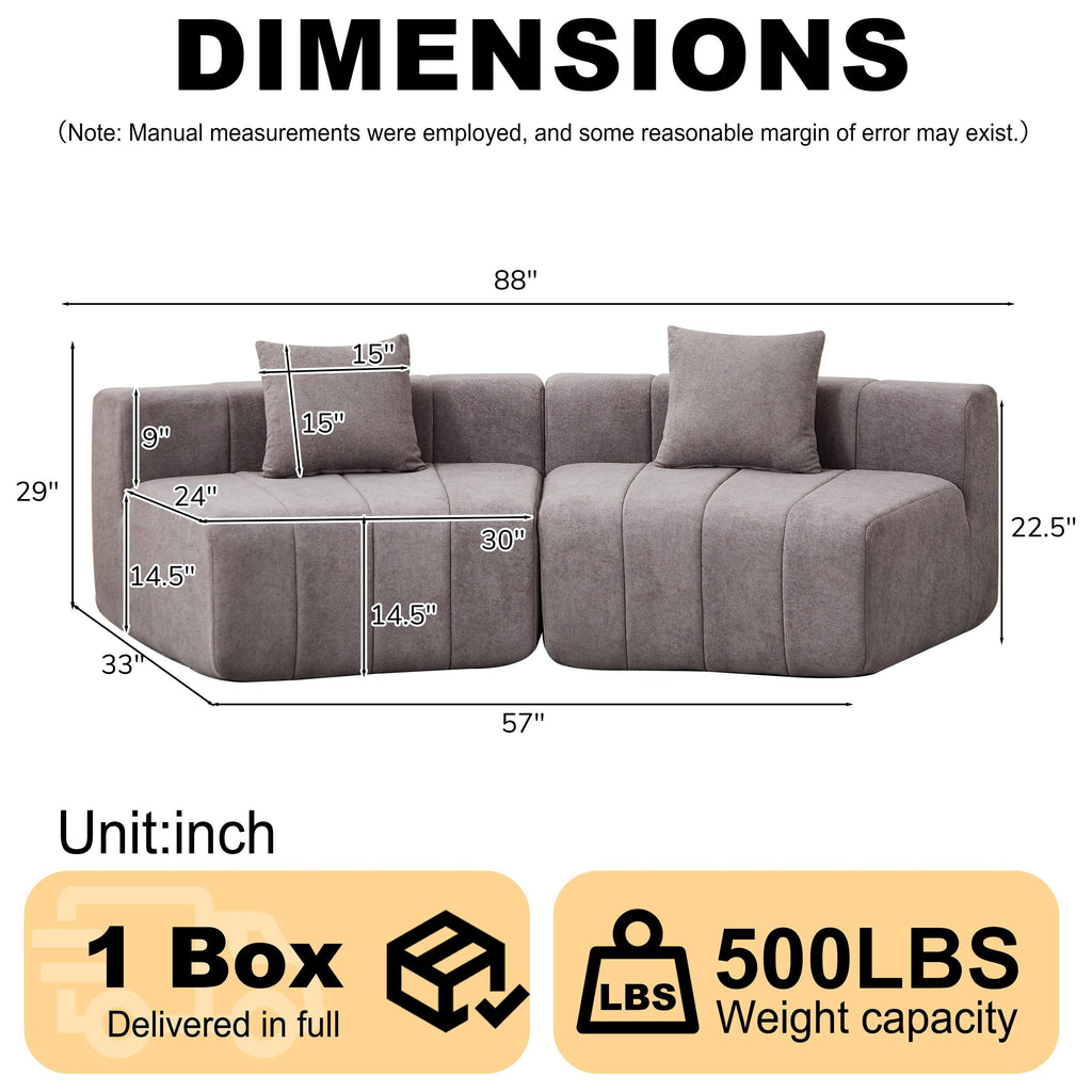 Curved Sectional Sofa with 2 Pillows for Any Space.