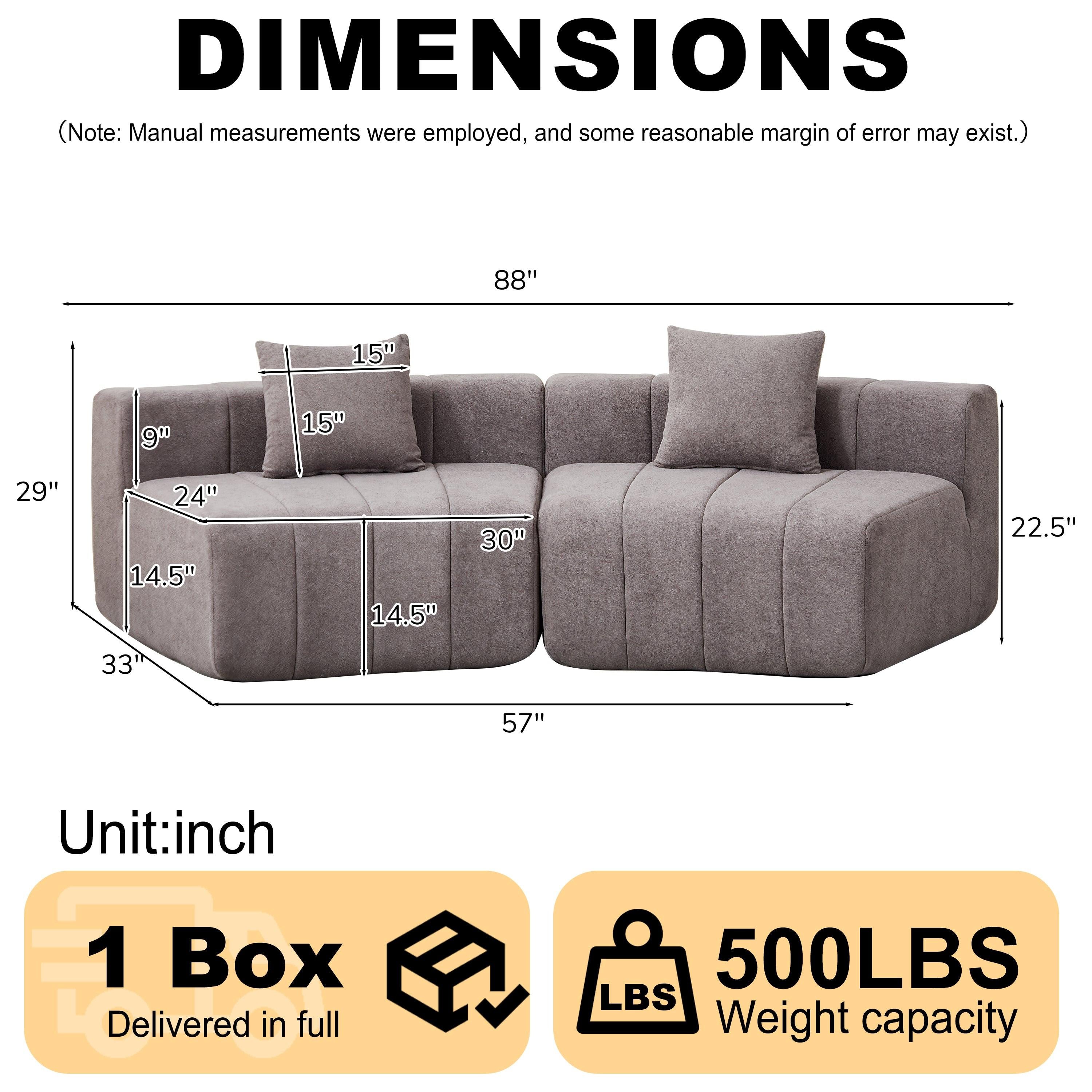 Curved Sectional Sofa with 2 Pillows for Any Space.