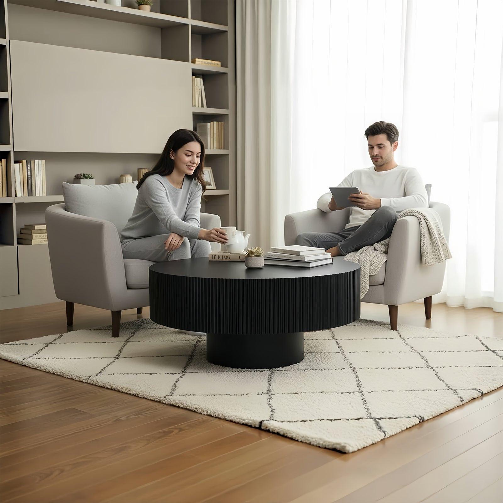 Fluted Round Coffee Table - Mid Century Modern Design.