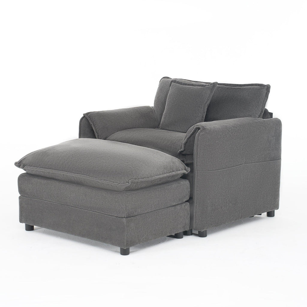 Chenille Recliner Chair with Movable Ottoman for Comfort.