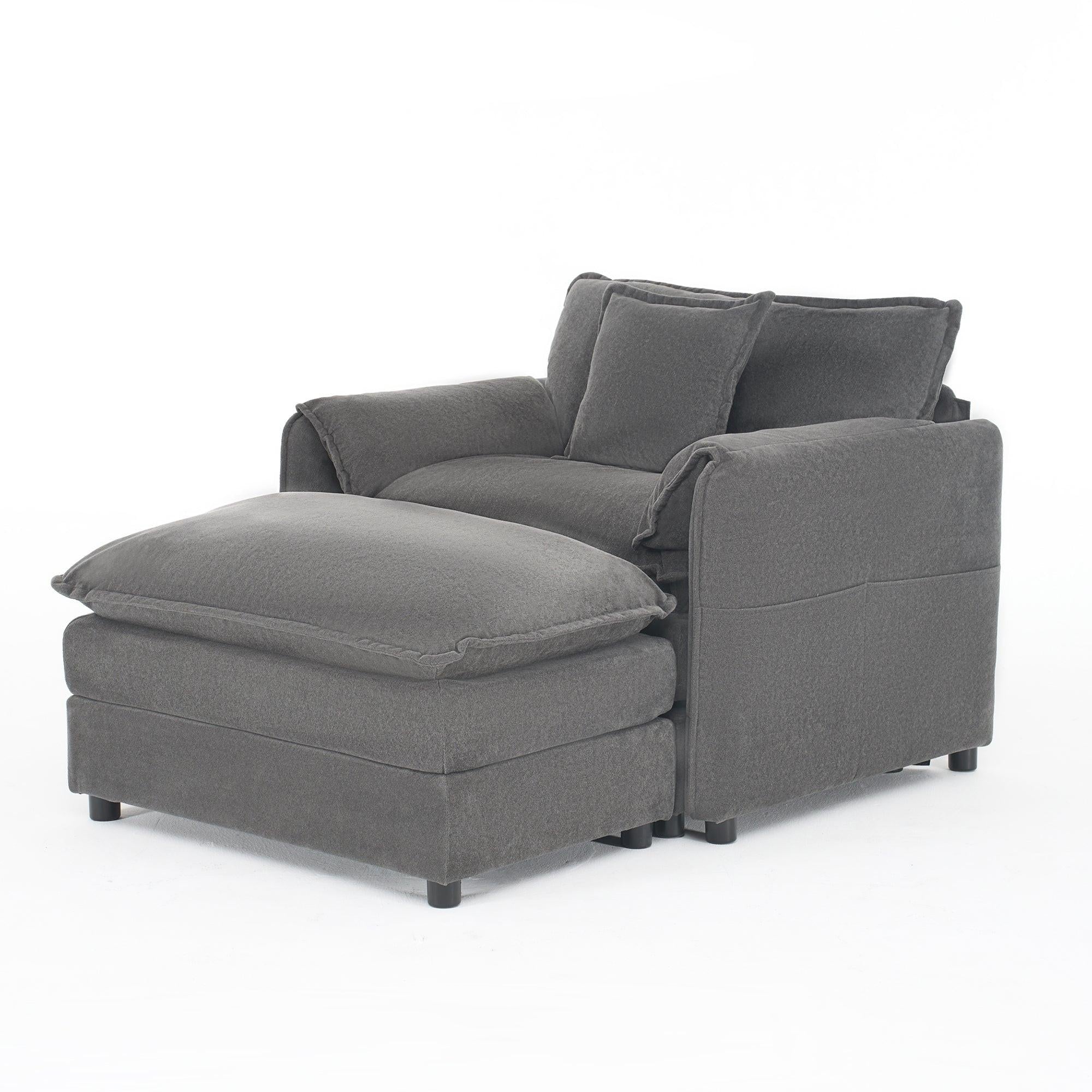 Chenille Recliner Chair with Movable Ottoman for Comfort.