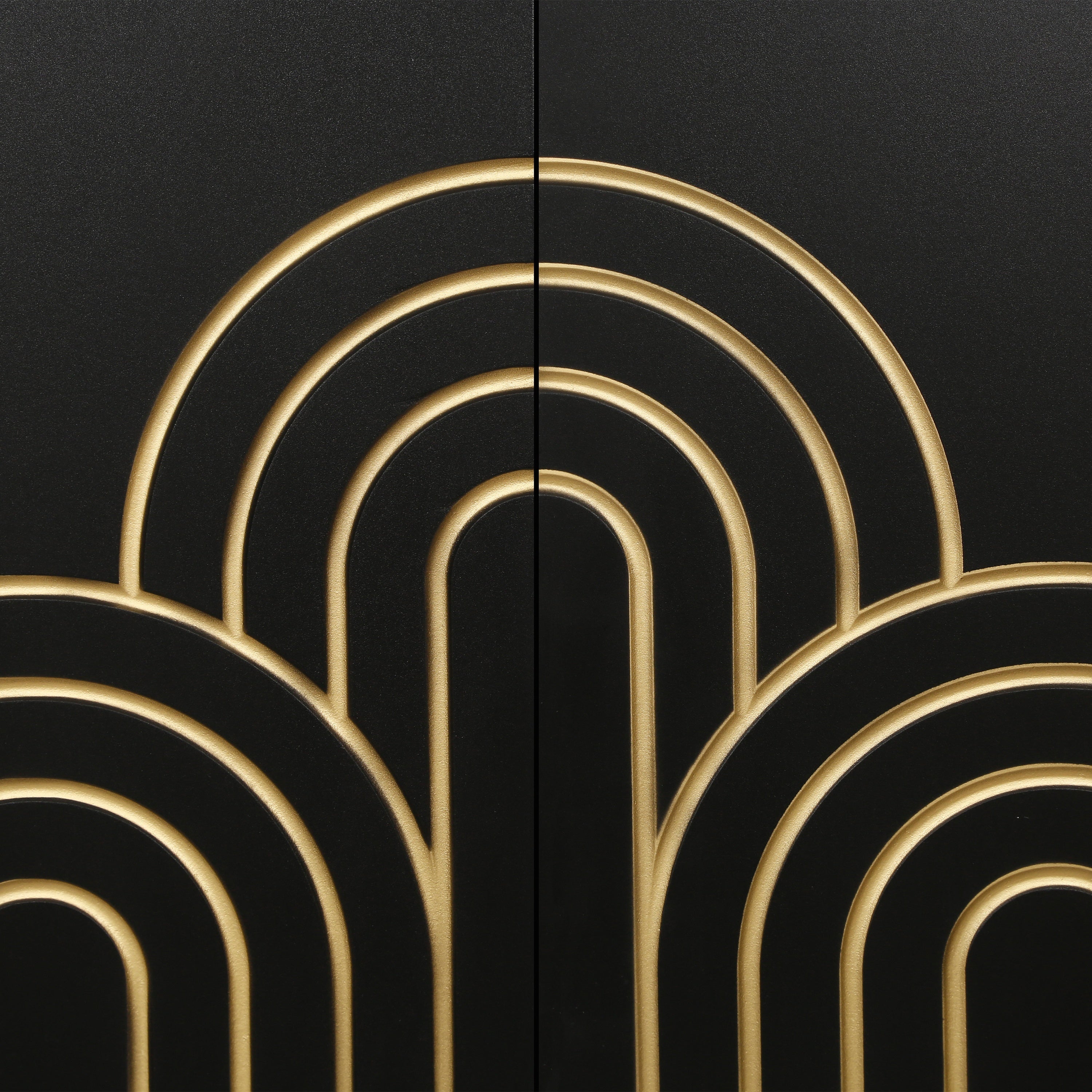 Modern Fluted Sideboard Buffet with Storage, Curve Element with Strict Lines, Black MDF 4-Door Cabinet