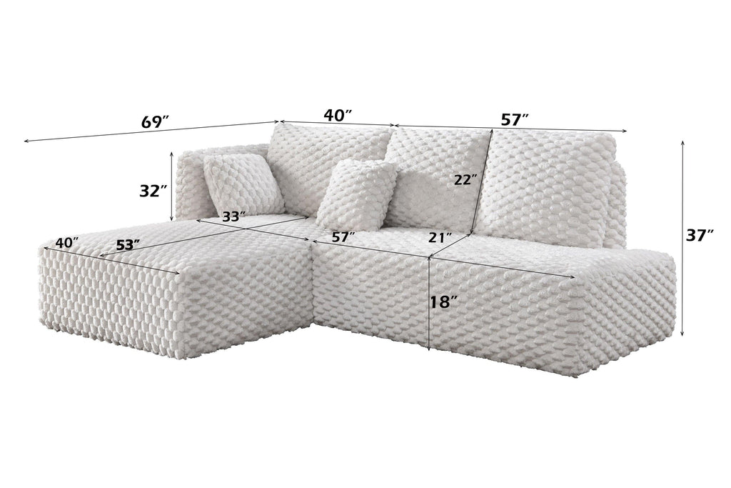 Ivory Corduroy Sectional Sofa for Cozy Living.