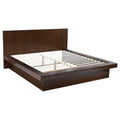Modern Eastern king platform bed in cappuccino ash veneer with a tall headboard and white support slats.