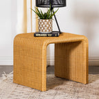 Natural Square Woven Rattan End Table styled with a lamp and books, perfect for cozy bohemian or modern interiors.