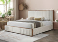 Kaleea Beige Chenille Channel Tufted Eastern King Bed with Wood Frame