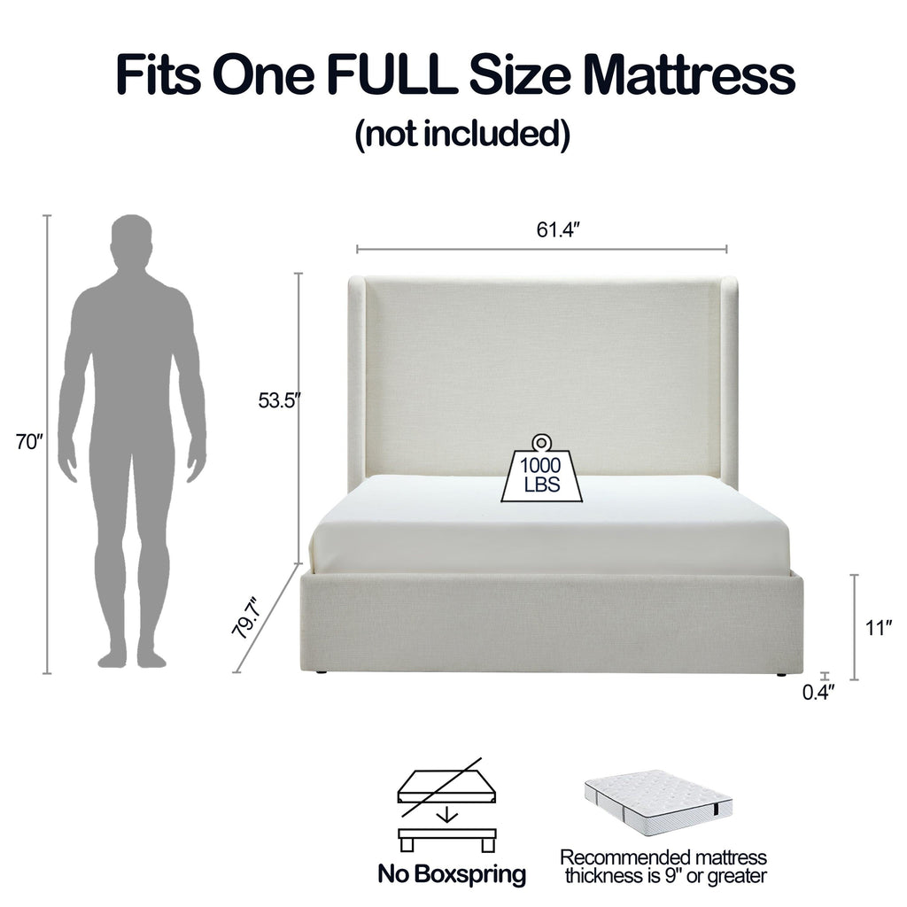 Carmen Upholstered Wingback Bed Frame - Full Size Easy Assembly.