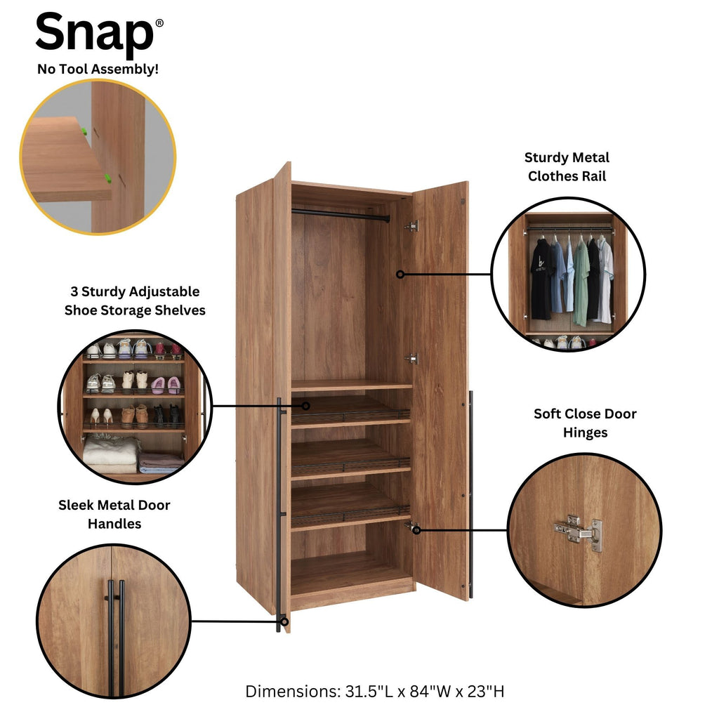 Lee 32' Wardrobe Closet in Golden Brown