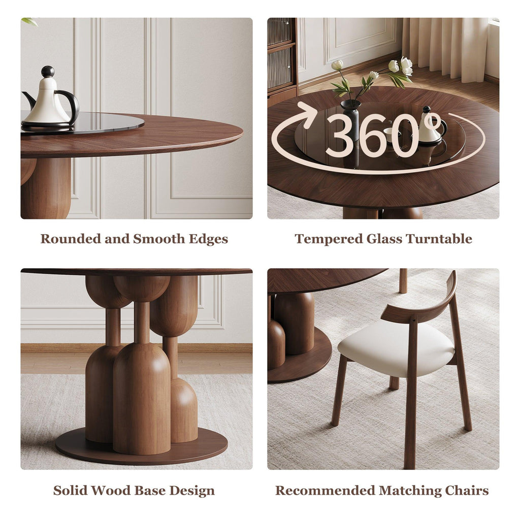 Wabi-Sabi Oak Round Table Set with 4 Chairs & Lazy Susan.