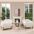 Ivory White Sherpa Arm Chair - Alpine 44' Boucle paired with matching sofa in a contemporary living room setup with neutral tones.