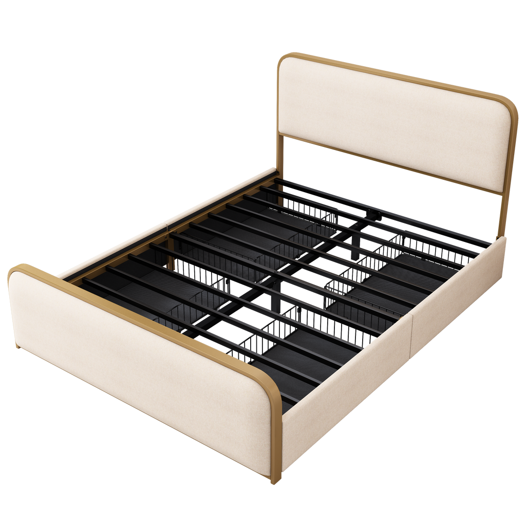 Modern Metal Bed Frame Queen Size with 4 Storage Drawers.