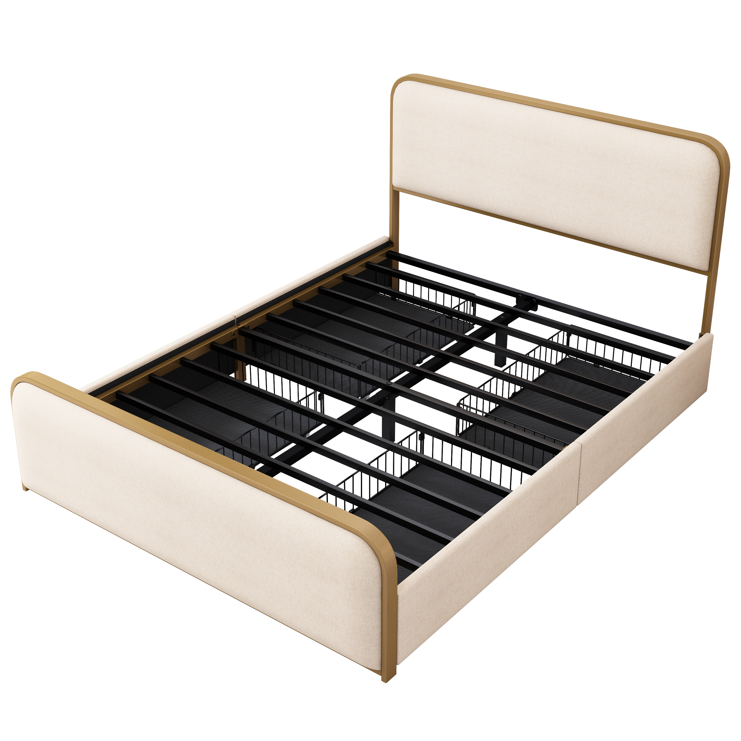 Modern Metal Bed Frame Queen Size with 4 Storage Drawers.