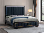 Kramer Queen Bed with LED Backlit Headboard in Black Micro Suede
