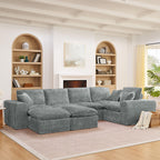 L-shaped Boucle Sectional Sofa with Moveable Ottomans.