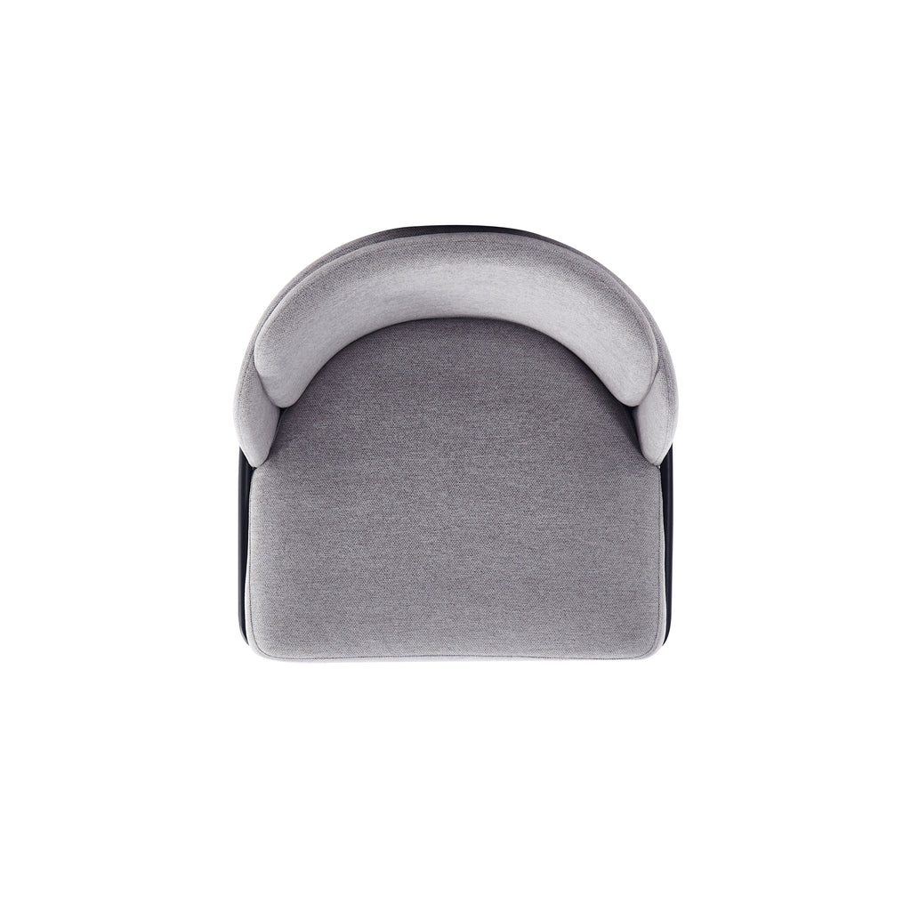 Top-down view of Modern Grey Dining Chair with Metal Base displaying wide cushioned seat and curved backrest for ergonomic support.