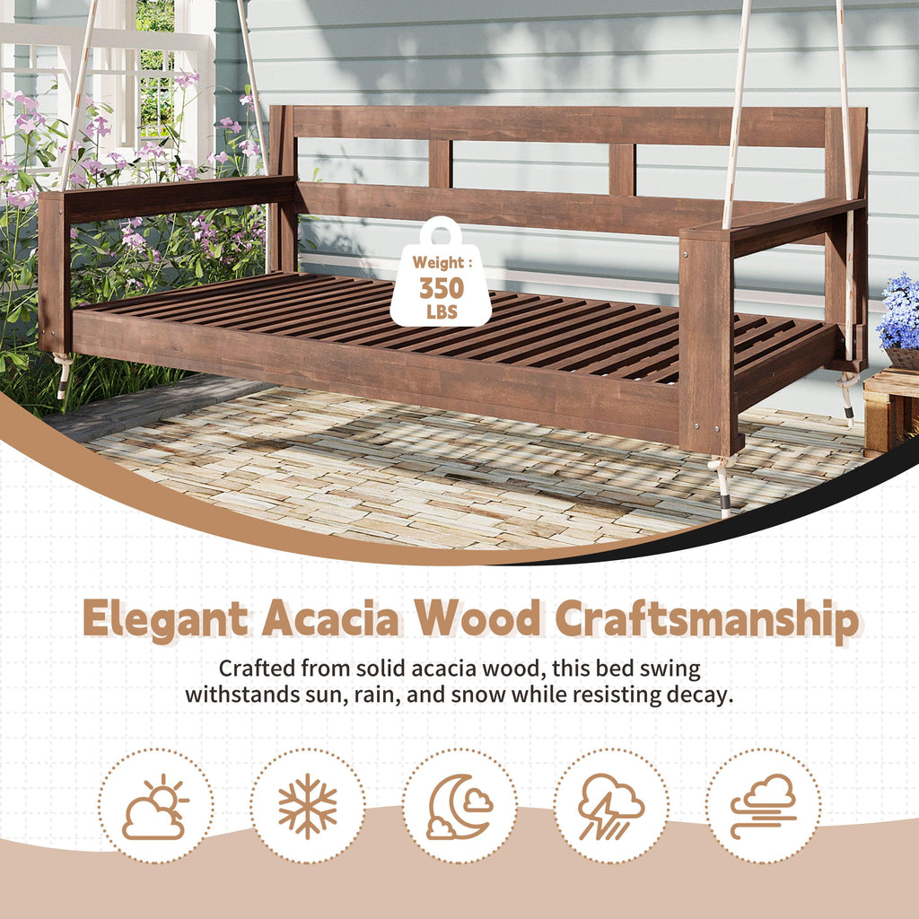 Acacia Wood Porch Swing Daybed Frame for Outdoor Relaxation.