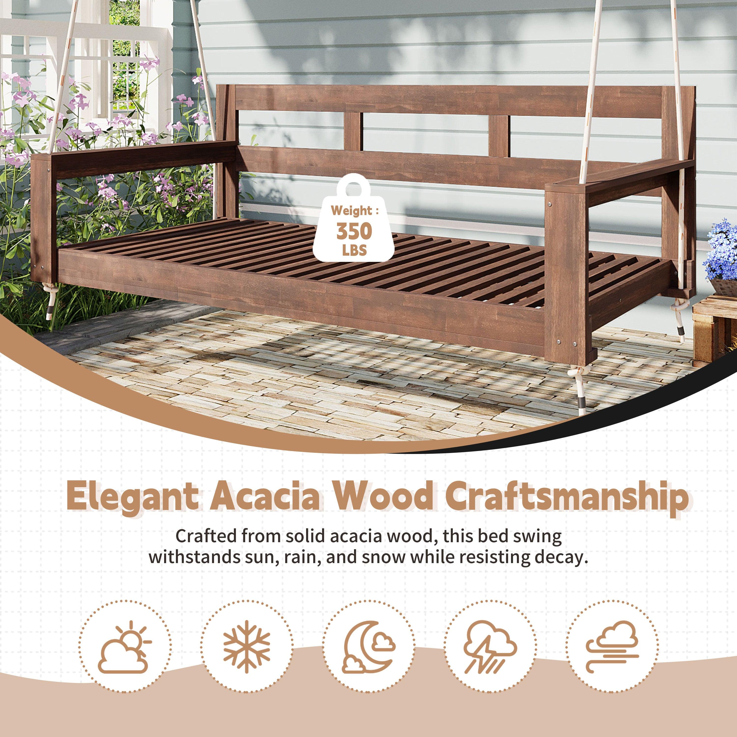 Acacia Wood Porch Swing Daybed Frame for Outdoor Relaxation.