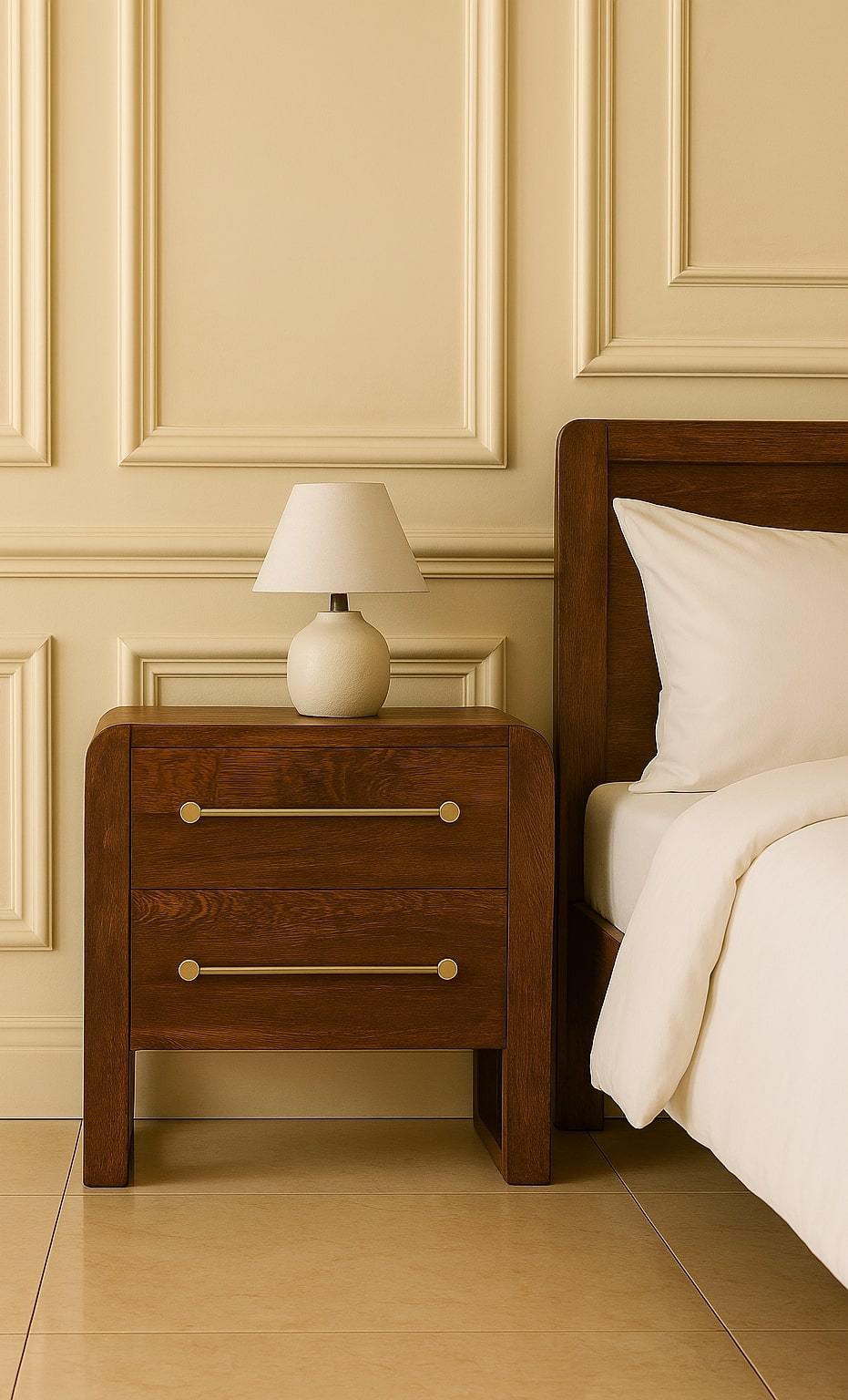 Solid Wood Copenhagen 2-Drawer Nightstand in Smoked Oak,Brown