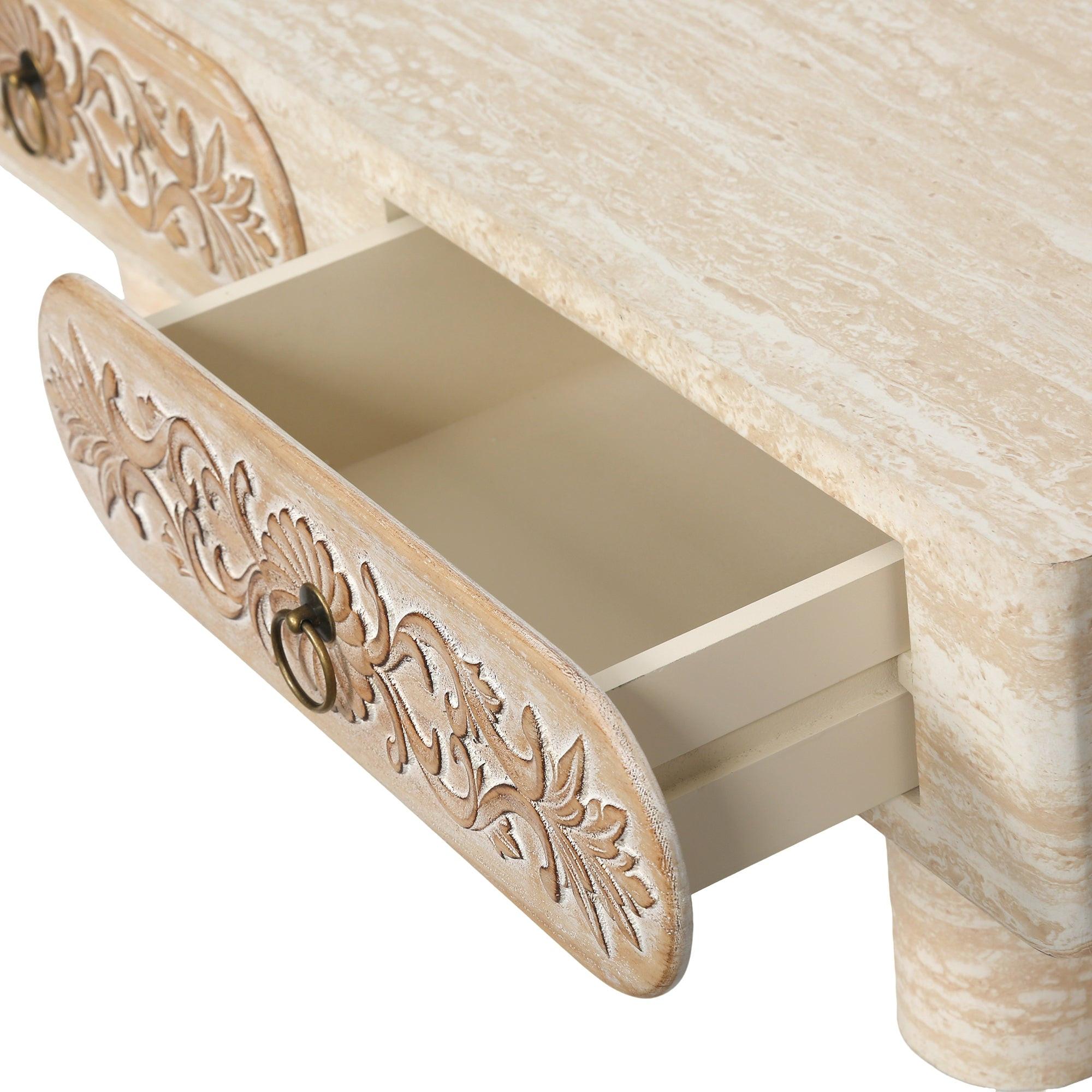 Rounded Edge Coffee Table with Drawer for Living Room.