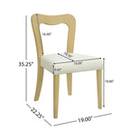 Contemporary dining chair with dimensions labeled, showing seat height, width, and overall chair measurements for accurate fit.