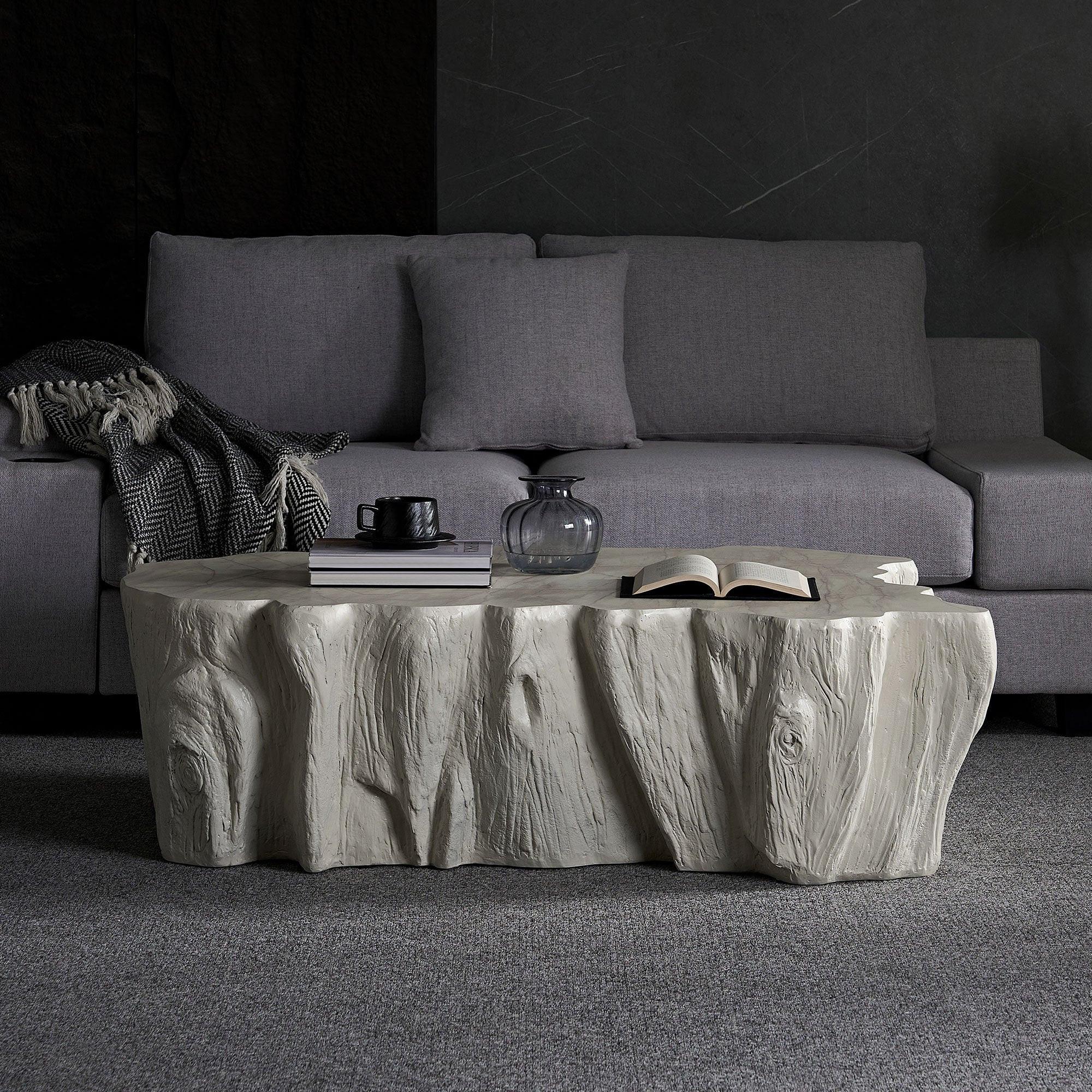 Sturdy Unique Shape Coffee Table - Beige Fiberglass Design.