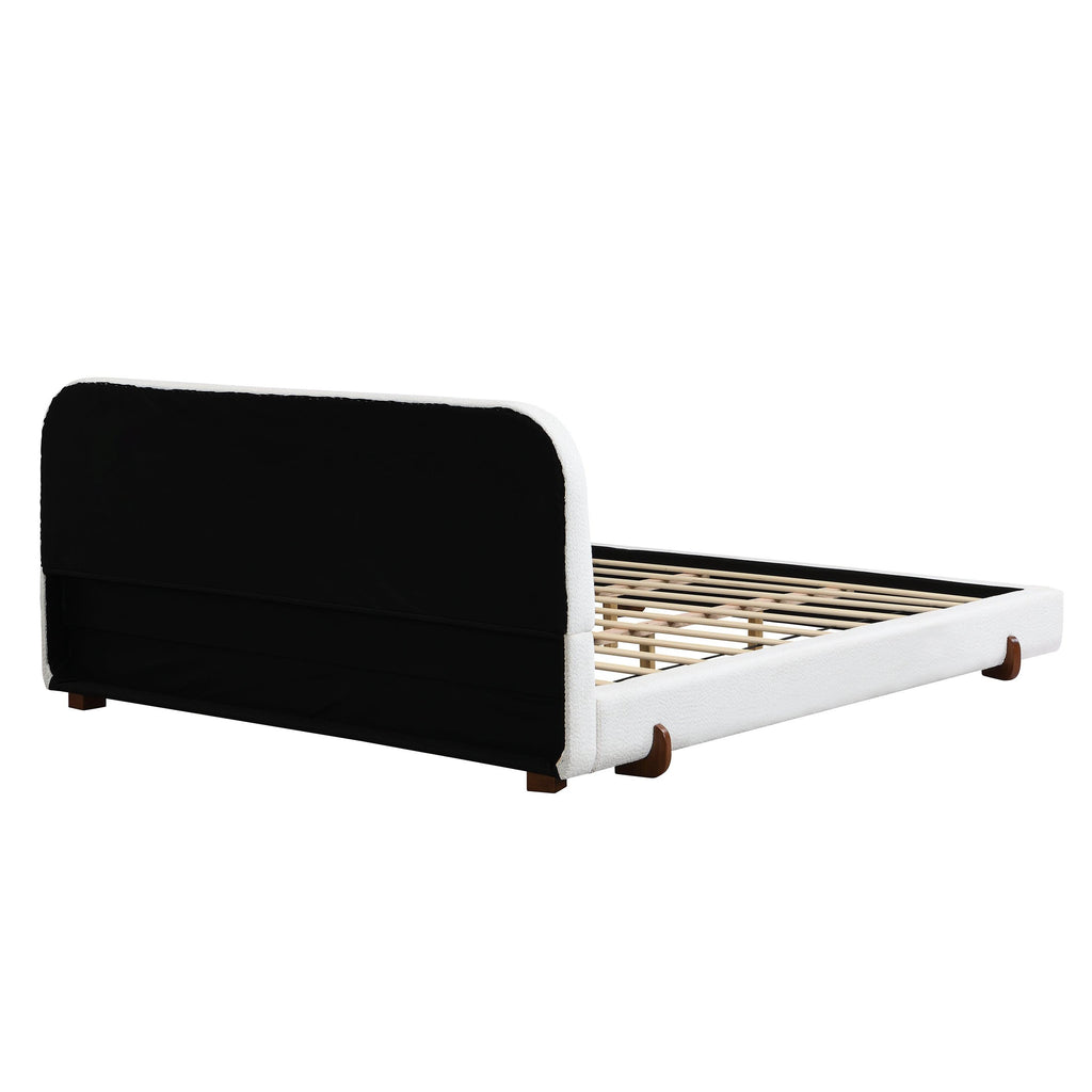 California King White Fabric Upholstered Bed Frame.
