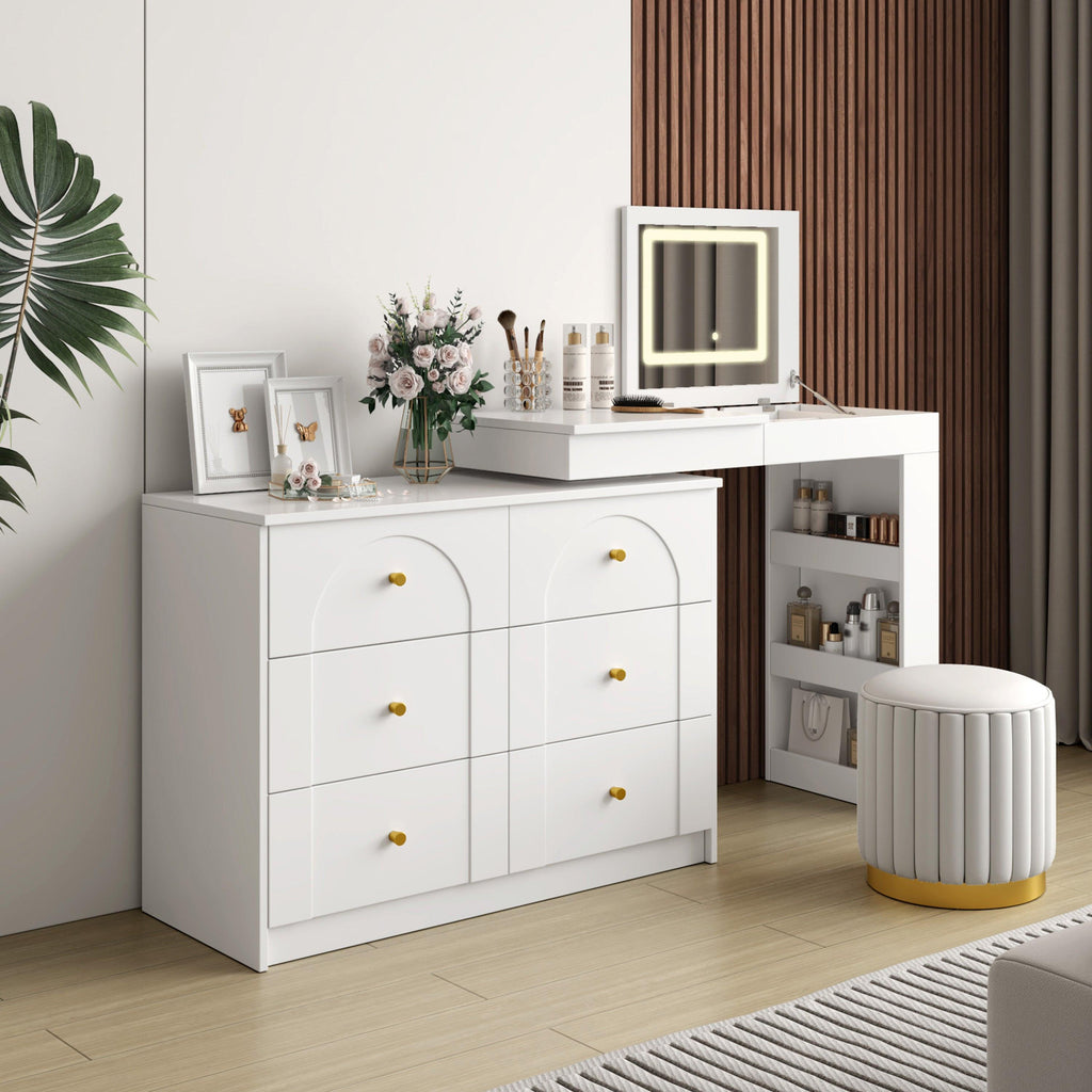 Vanity Desk with Mirror and Lights - Flip-Top Makeup Table.