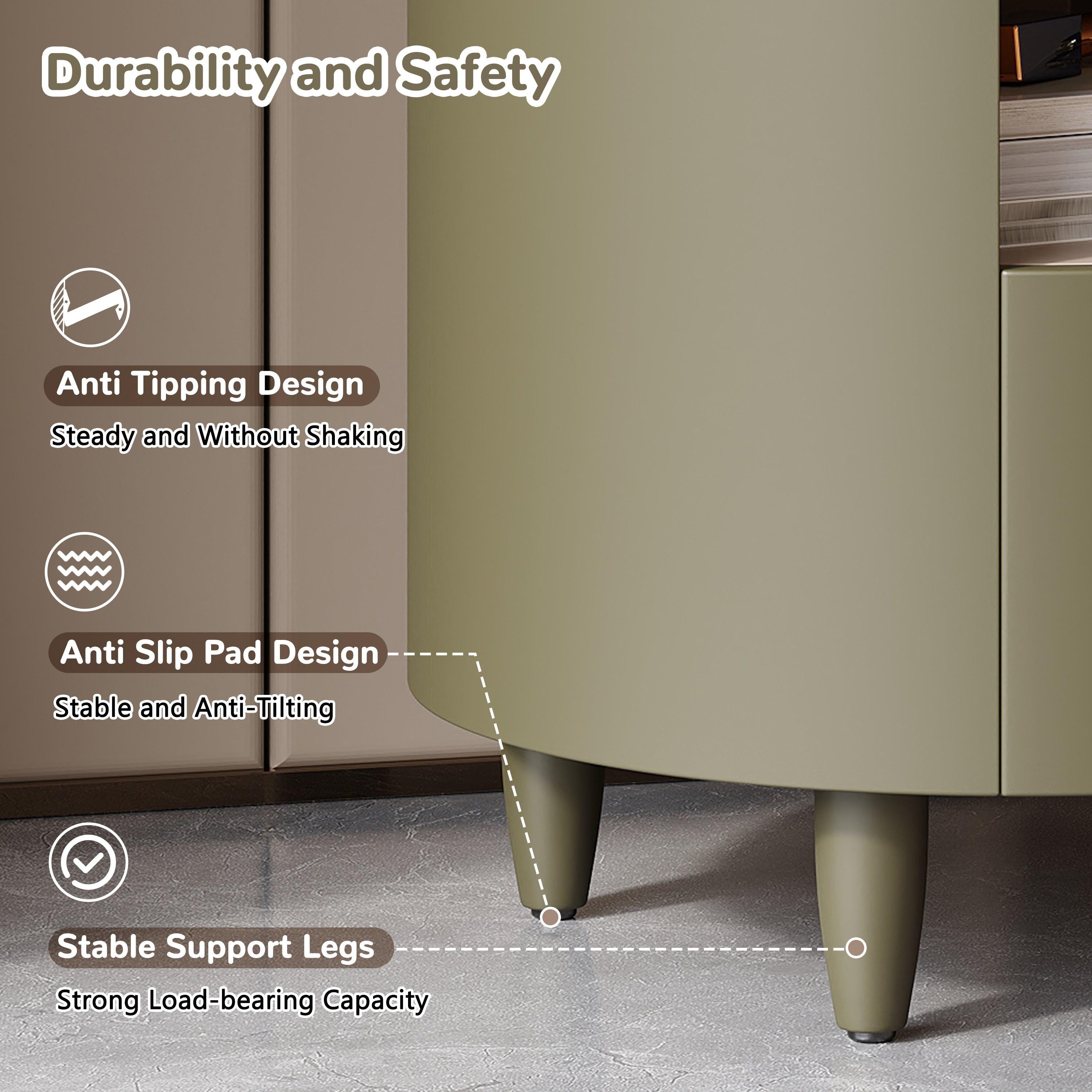 Modern Round Nightstand with Storage Drawer & Shelf.