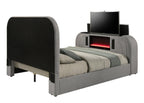 Gray Teddy Sherpa Queen Bed with LED & Bluetooth.
