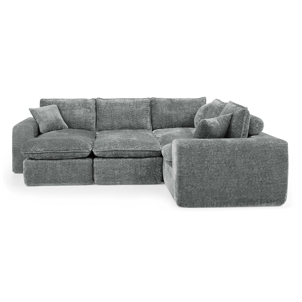 L-shaped Boucle Sectional Sofa with Moveable Ottomans.