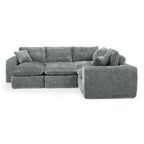 L-shaped Boucle Sectional Sofa with Moveable Ottomans.