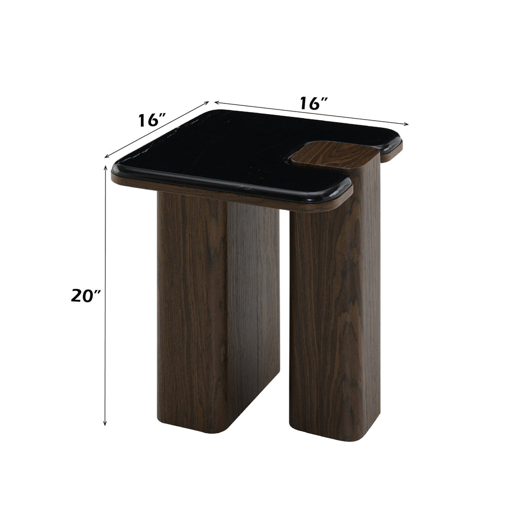 Dana Marble Top End Table - Marble Top | Durable Design, featuring 16x16x20 inch dimensions and a unique walnut and marble combination.