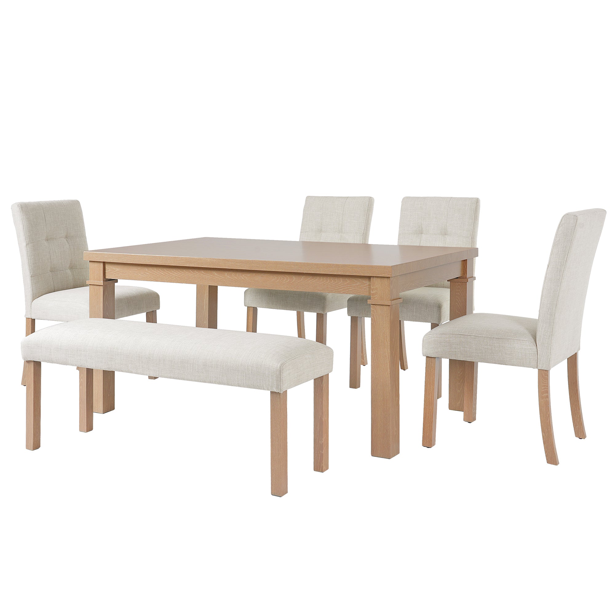 6-Piece Modern Dining Set, Rectangle Kitchen Table with 4 Upholstered Chairs & Bench, Ideal for Dining Room and Living Room, (Easy Assembly, Space Saving)