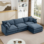 Modern Modular Sectional Sofa, 102 Inch L-Shaped Couch with Movable Ottoman, Blue Chenille Upholstery