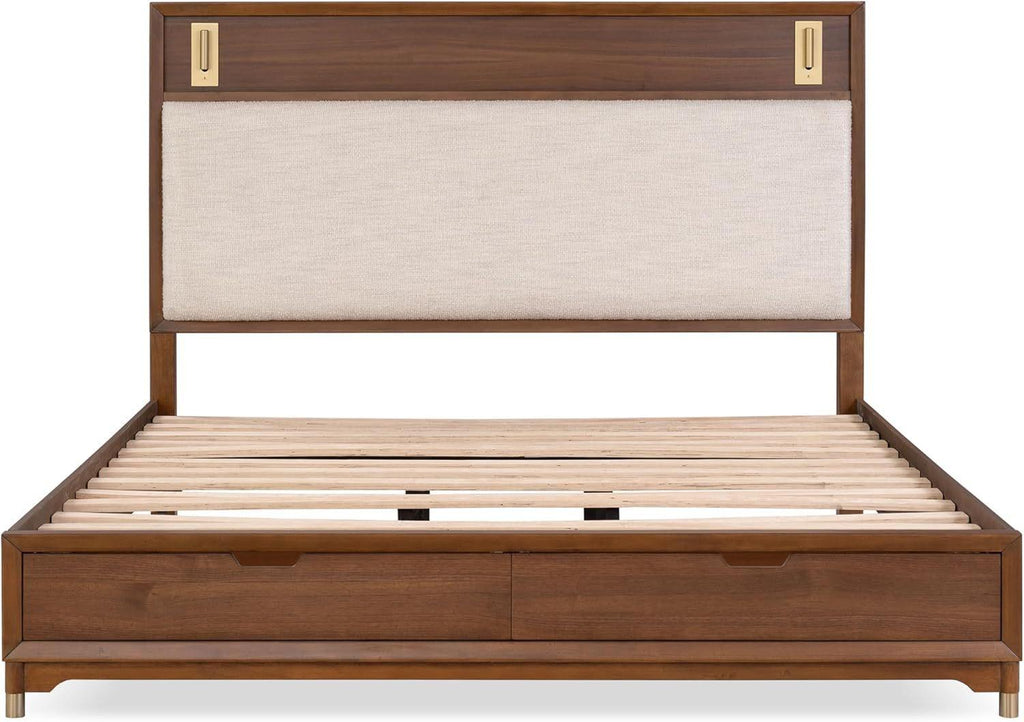Mid-Century Modern King Size Bed with Storage Drawers.
