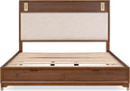 Mid-Century Modern Queen Size Bed with Storage Drawers.