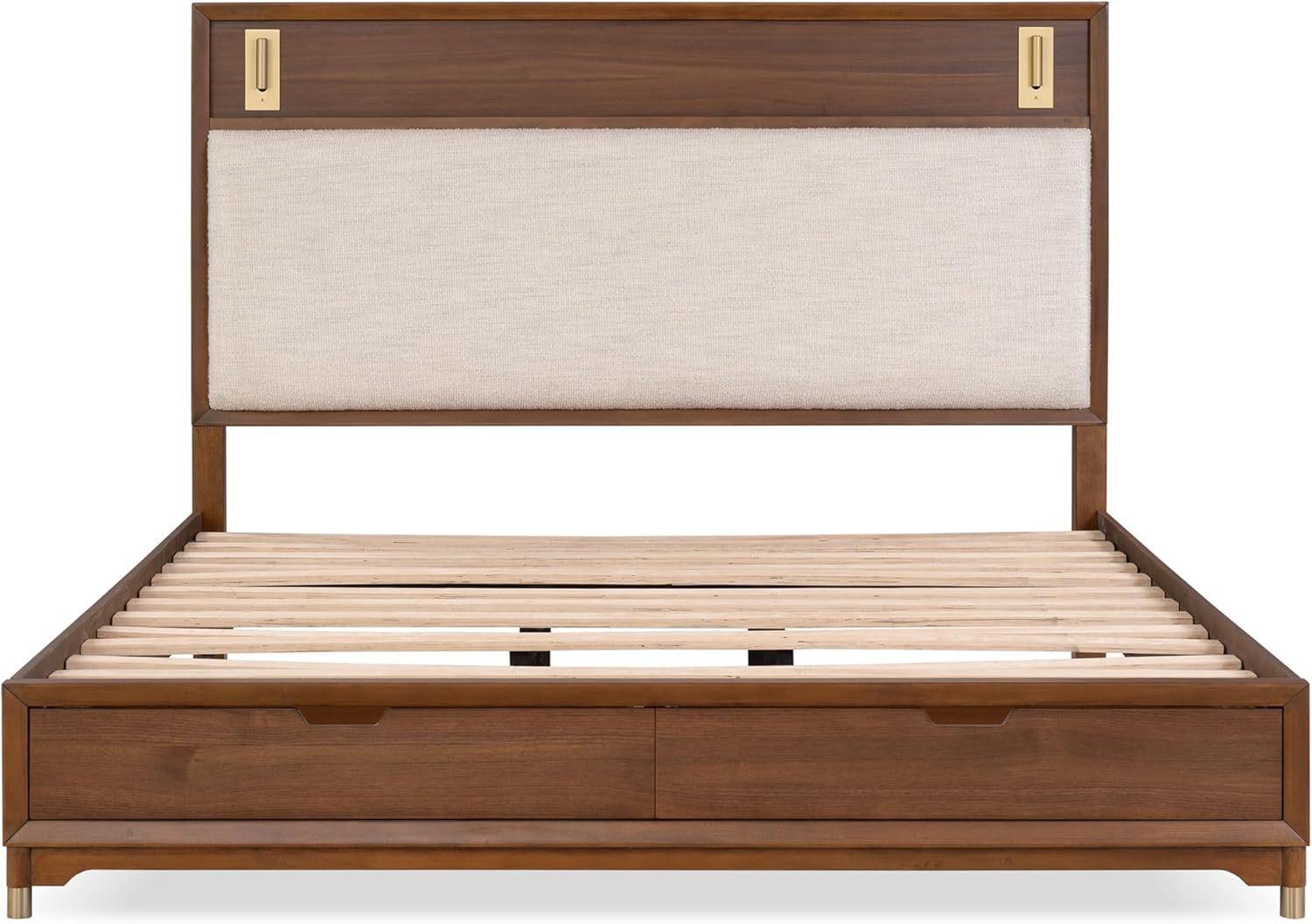 Mid-Century Modern Queen Size Bed with Storage Drawers.
