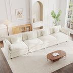 4-Seater Modular Chenille Sofa in Crisp White with Solid Wood Frame