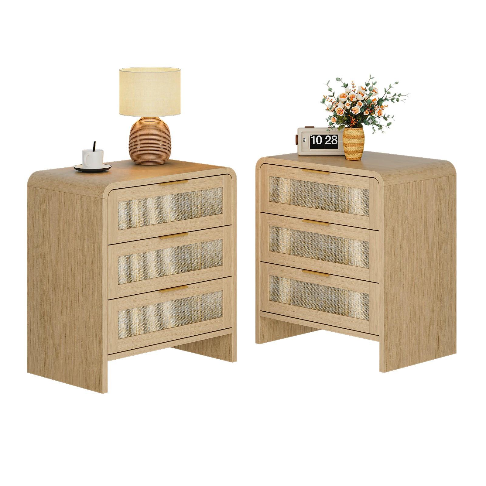 Rattan Nightstand Set of 2 - Modern Bedroom Storage.