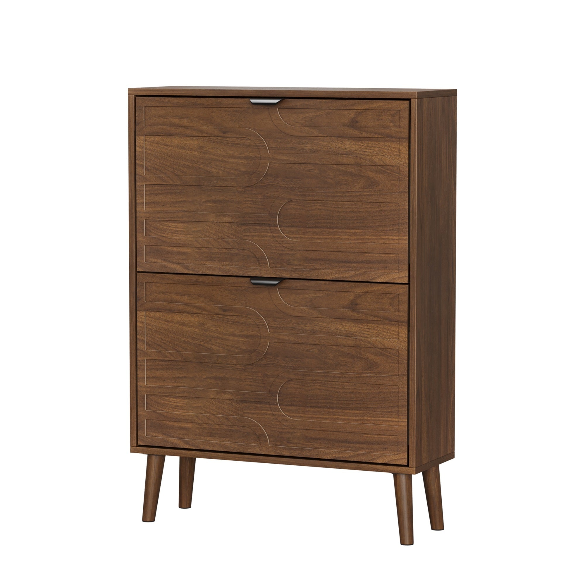 Walnut Shoe Cabinet with Flip Drawers - Modern Storage