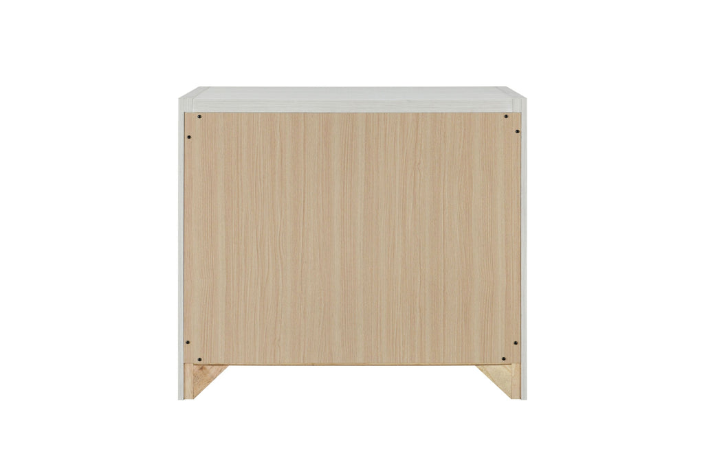 Back view of Jehoram Beige Nightstand - Synthetic Wood, highlighting panel construction and clean finish.