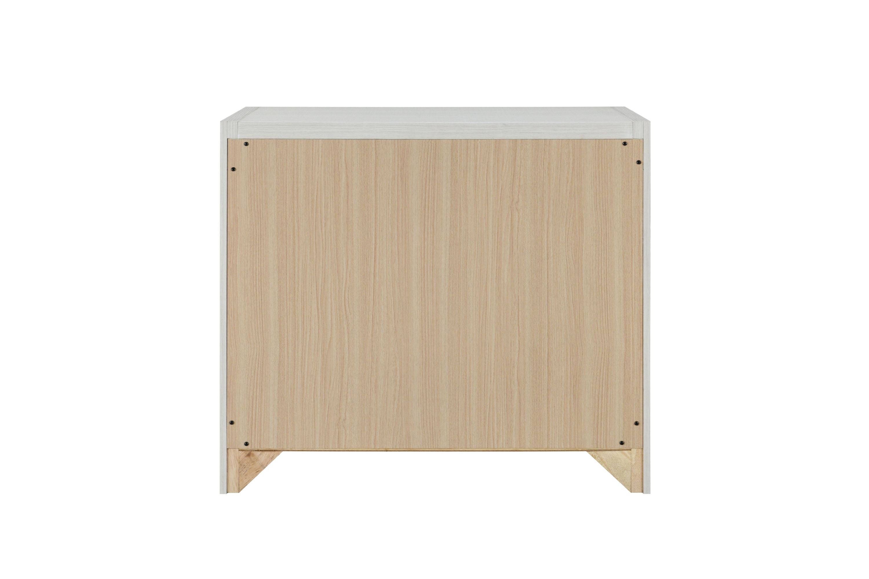 Back view of Jehoram Beige Nightstand - Synthetic Wood, highlighting panel construction and clean finish.